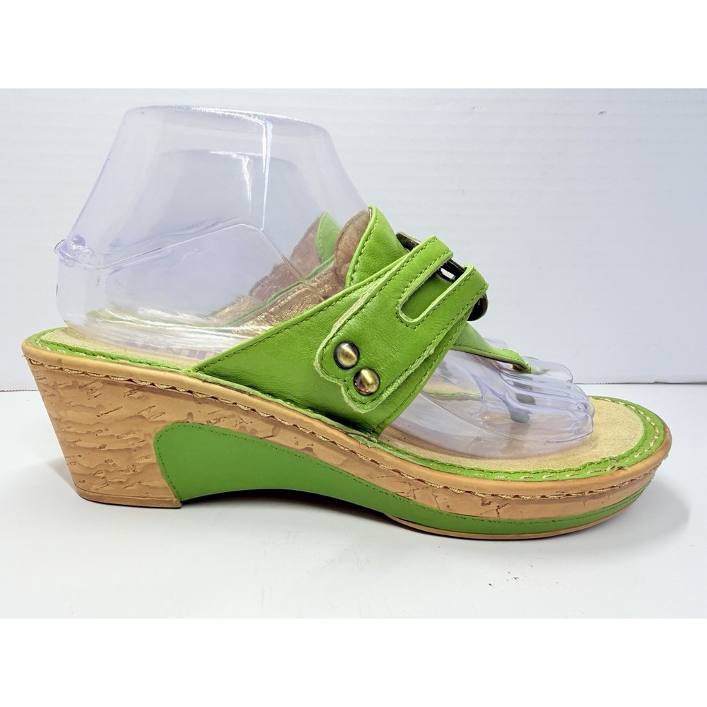 Alegria Lola Women's US 7-7.5 Green Leather Wedge Slide Sandals LOL-132